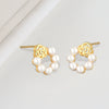 925 Sterling Silver Floral Pearl Stud Earrings Elegant Electroplated Geometric Design Jewelry For Women