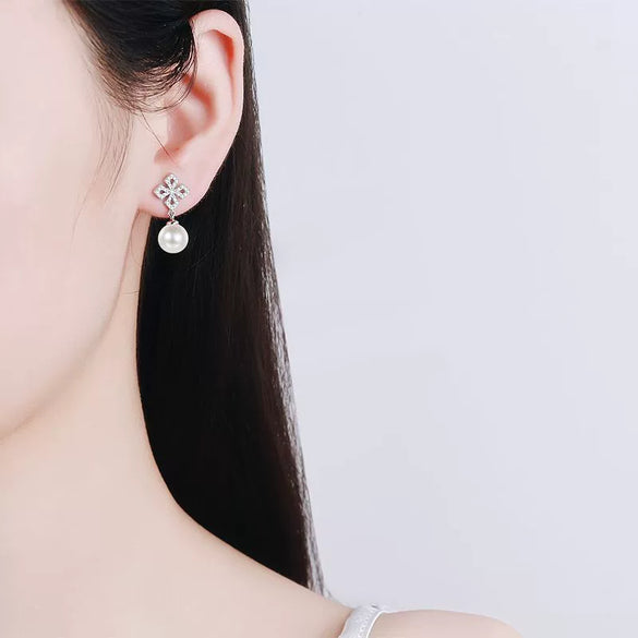 925 Sterling Silver Flower Earrings With Moissanite And Freshwater Pearl Natural Floral Electroplated Stud Earrings For Women