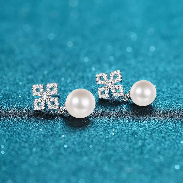 925 Sterling Silver Flower Earrings With Moissanite And Freshwater Pearl Natural Floral Electroplated Stud Earrings For Women