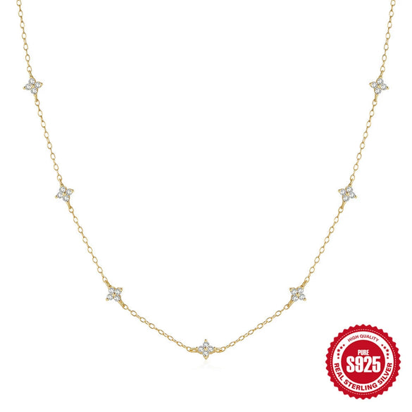 Sterling Silver Flower Geometric Electroplated Collarbone Necklace