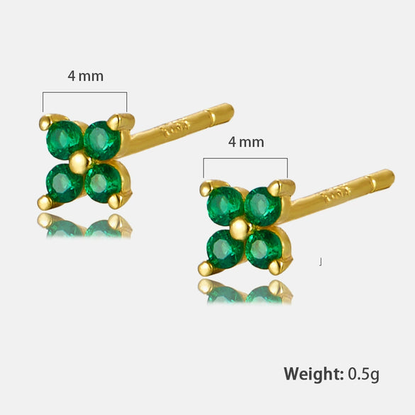 Sterling Silver Flower Stud Earrings With Zircon Inlay Geometric Pattern Electroplated