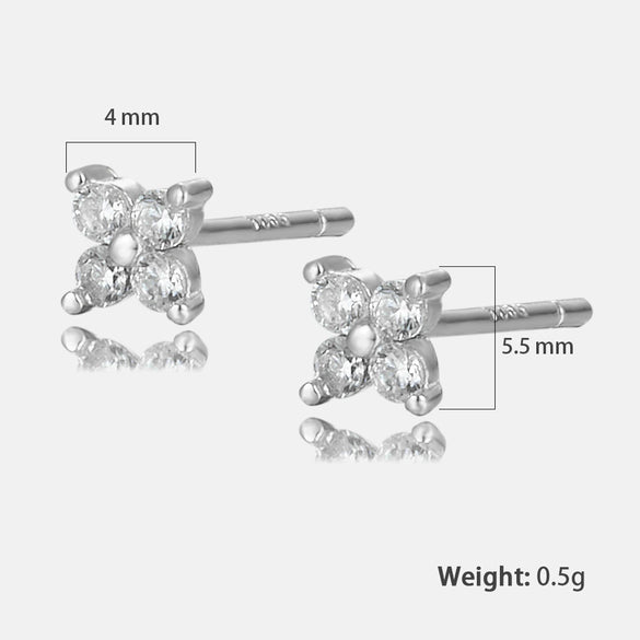 Sterling Silver Flower Stud Earrings With Zircon Inlay Geometric Pattern Electroplated