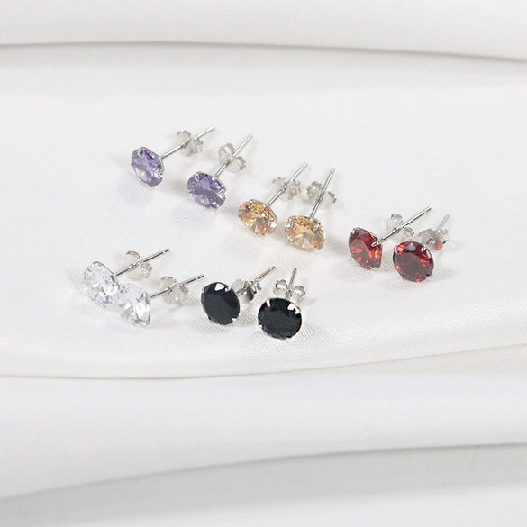 Sterling Silver Four Claw Diamond Zircon Stud Earrings With Geometric Design Sweet Jewelry For Women And Men Wholesale
