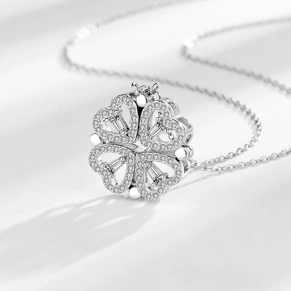 925 Sterling Silver Four Leaf Clover And Heart Pendant Necklace With Cross Chain Electroplated Light Luxury Clavicle Chain For Women