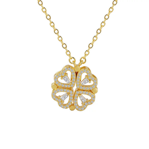 925 Sterling Silver Four Leaf Clover And Heart Pendant Necklace With Cross Chain Electroplated Light Luxury Clavicle Chain For Women