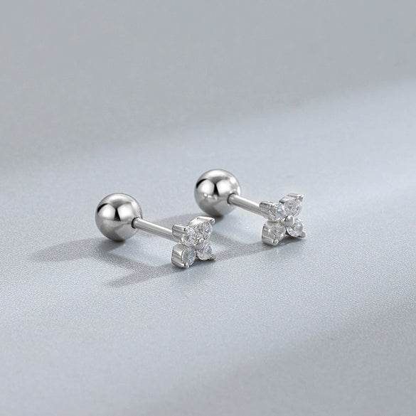 925 Sterling Silver Four Leaf Clover Flower Earrings With Diamond Accent And Gold Plated Finish Simple Women's Stud Earrings