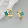 925 Sterling Silver Four Leaf Geometric Ear Buckle Earrings For Women With Enamel Finish And Electroplated Craftsmanship