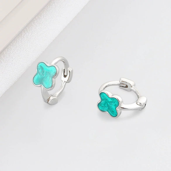 925 Sterling Silver Four Leaf Geometric Ear Buckle Earrings For Women With Enamel Finish And Electroplated Craftsmanship