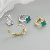 925 Sterling Silver Four Leaf Geometric Ear Buckle Earrings For Women With Enamel Finish And Electroplated Craftsmanship