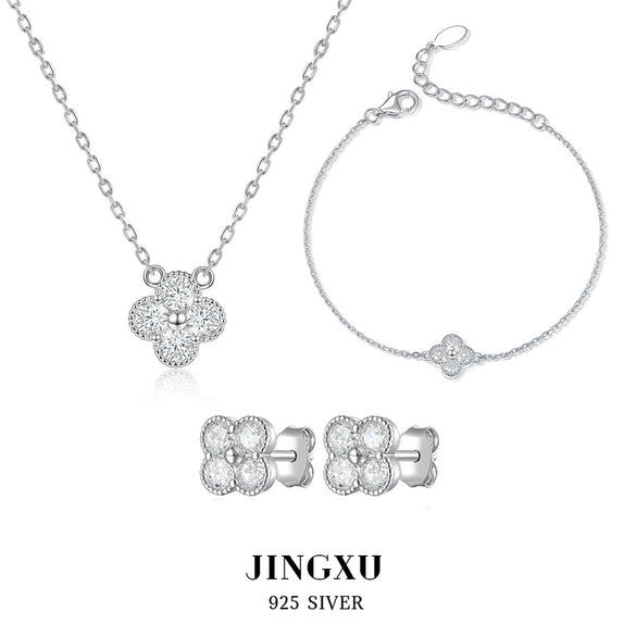 925 Sterling Silver Fourleaf Clover Bracelet Inlaid With Ice Flower Cut High Carbon Diamond Seiko Craft