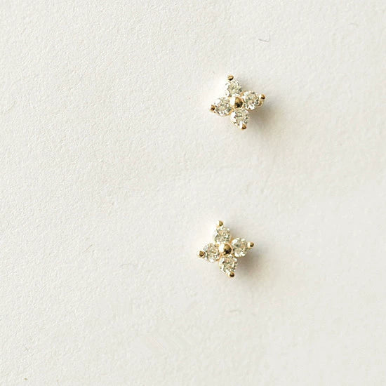 Sterling Silver Fourleaf Clover Flower Shape Earrings For Women 14K Goldplated With Fourdiamond Zircon
