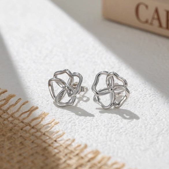 Sterling Silver Fourleaf Clover Geometric Electroplated Women's Earrings