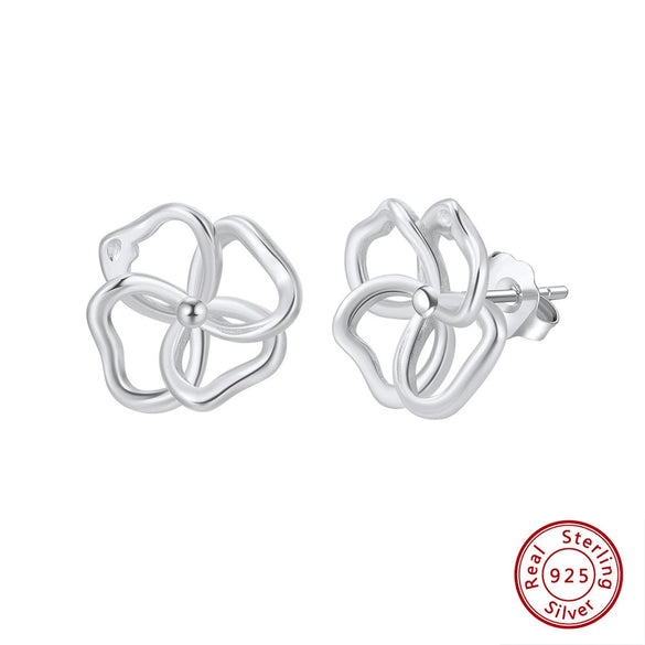 Sterling Silver Fourleaf Clover Geometric Electroplated Women's Earrings