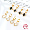 925 Sterling Silver Fourleaf Clover Necklace And Earrings Set Inlaid With Black Agate And Shell Marine Life Pattern Inlay Processing For Women