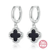 925 Sterling Silver Fourleaf Clover Necklace And Earrings Set Inlaid With Black Agate And Shell Marine Life Pattern Inlay Processing For Women