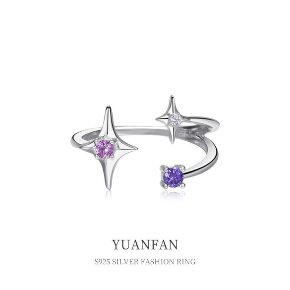 925 Sterling Silver Fourpointed Star Ring For Women Electroplated Cold Style