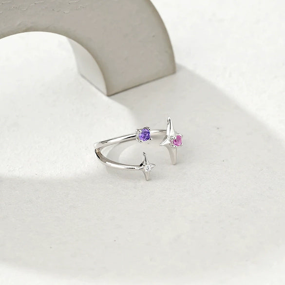 925 Sterling Silver Fourpointed Star Ring For Women Electroplated Cold Style