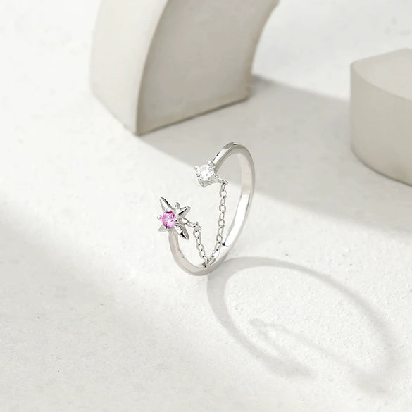 925 Sterling Silver Fourpointed Star Ring For Women Electroplated Cold Style