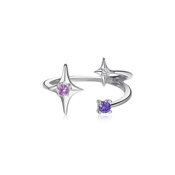 925 Sterling Silver Fourpointed Star Ring For Women Electroplated Cold Style
