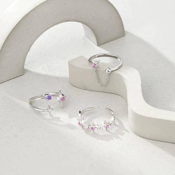 925 Sterling Silver Fourpointed Star Ring For Women Electroplated Cold Style
