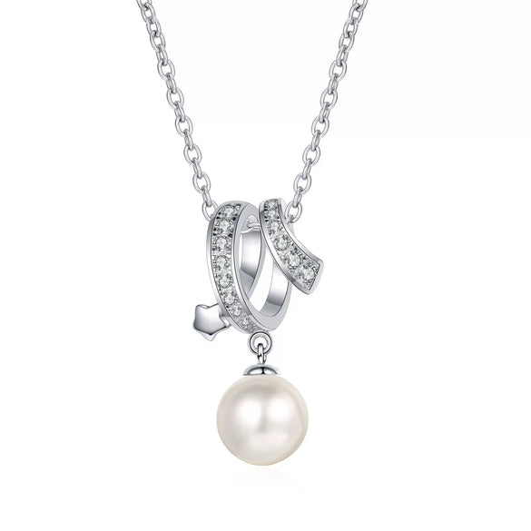 925 Sterling Silver Freshwater Pearl And Moissanite Necklace For Women With Cross Chain Electroplated Floral Constellation Style