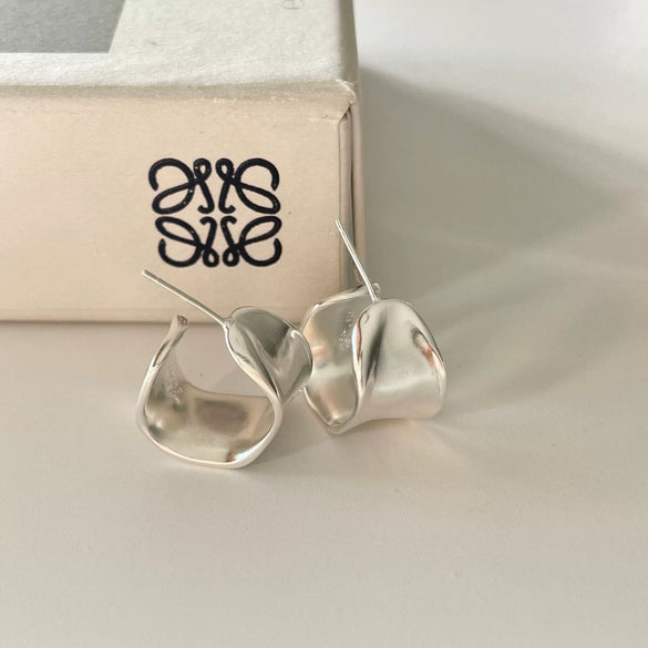 Sterling Silver Frosted Curved Microinlay Earrings Jewelry Minimalist