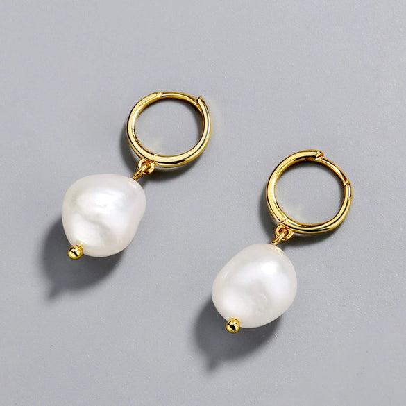 925 Sterling Silver Geometric Baroque Irregular Freshwater Pearl Earrings For Women Electroplated Fashion Jewelry