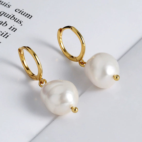 925 Sterling Silver Geometric Baroque Irregular Freshwater Pearl Earrings For Women Electroplated Fashion Jewelry