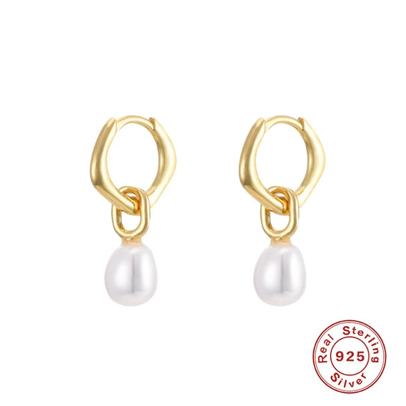 Sterling Silver Geometric Baroque Pearl Earrings For Women