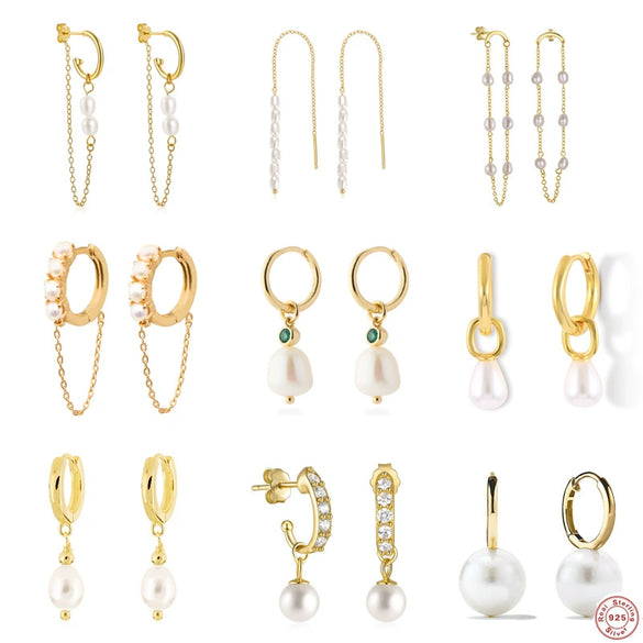 Sterling Silver Geometric Baroque Pearl Earrings For Women