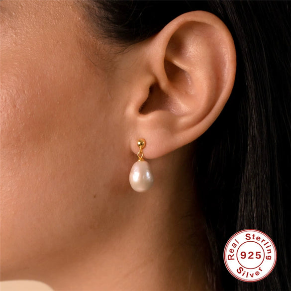 Sterling Silver Geometric Baroque Pearl Earrings For Women