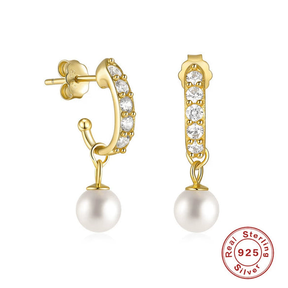 Sterling Silver Geometric Baroque Pearl Earrings For Women