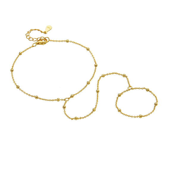 925 Sterling Silver Geometric Bead Chain Finger Chain Satellite Chain Bracelet For Women Set With Diamonds