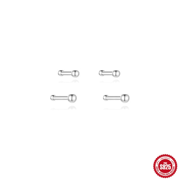 Sterling Silver Geometric Beads Zircon Ear Studs Electroplated Unisex Daily Ear Piercing Earrings