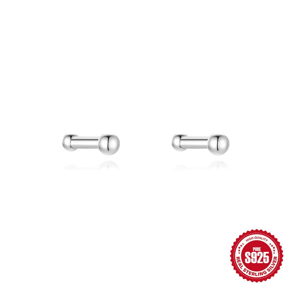 Sterling Silver Geometric Beads Zircon Ear Studs Electroplated Unisex Daily Ear Piercing Earrings