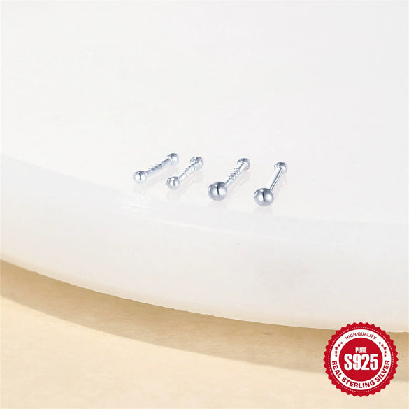 Sterling Silver Geometric Beads Zircon Ear Studs Electroplated Unisex Daily Ear Piercing Earrings