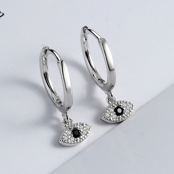 Sterling Silver Geometric Blue Eye Earrings Retro Electroplated Ear Buckle Style Fashion Jewelry For Women