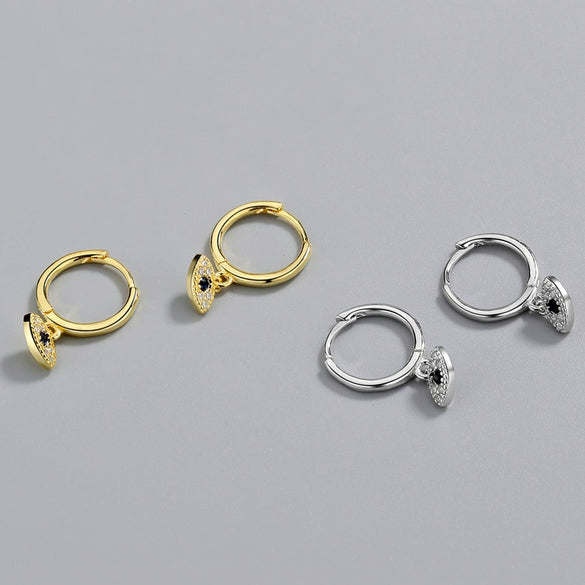 Sterling Silver Geometric Blue Eye Earrings Retro Electroplated Ear Buckle Style Fashion Jewelry For Women
