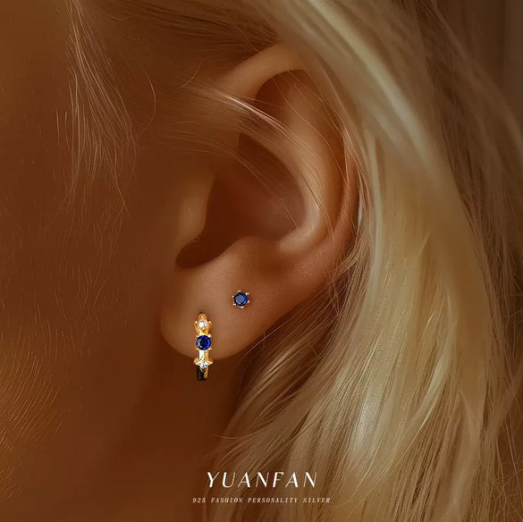 Sterling Silver Geometric Blue Zirconium Minimalist Women's Earrings With French Tassel