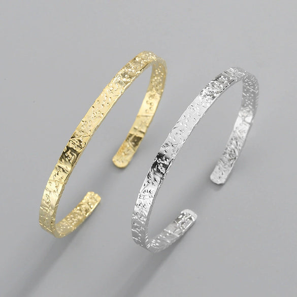 925 Sterling Silver Geometric Bracelet For Women With Irregular Convex Gold Foil Pattern Electroplated Natural Style Jewelry