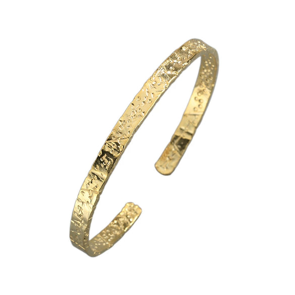 925 Sterling Silver Geometric Bracelet For Women With Irregular Convex Gold Foil Pattern Electroplated Natural Style Jewelry