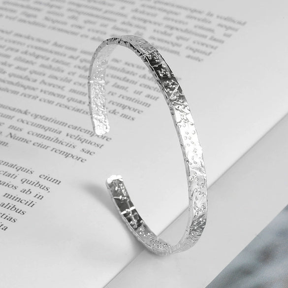 925 Sterling Silver Geometric Bracelet For Women With Irregular Convex Gold Foil Pattern Electroplated Natural Style Jewelry