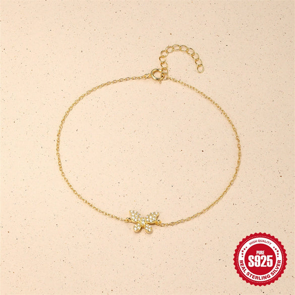 925 Sterling Silver Geometric Butterfly Zircon Encrusted All Match Anklet For Women