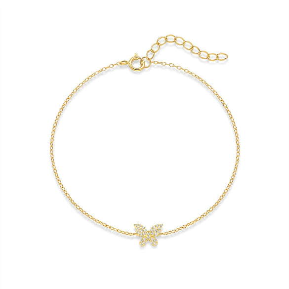 925 Sterling Silver Geometric Butterfly Zircon Encrusted All Match Anklet For Women
