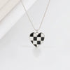 Sterling Silver Geometric Chessboard Heart Pendant Necklace For Women Minimalist Sweater Chain With Niche Design