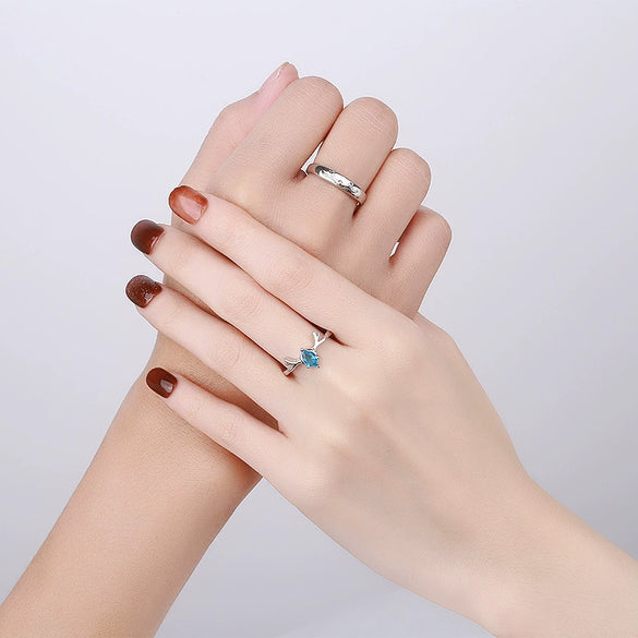 925 Sterling Silver Geometric Couple Rings Adjustable Open Band Electroplated Simple Fashion Ring Set For Women And Men