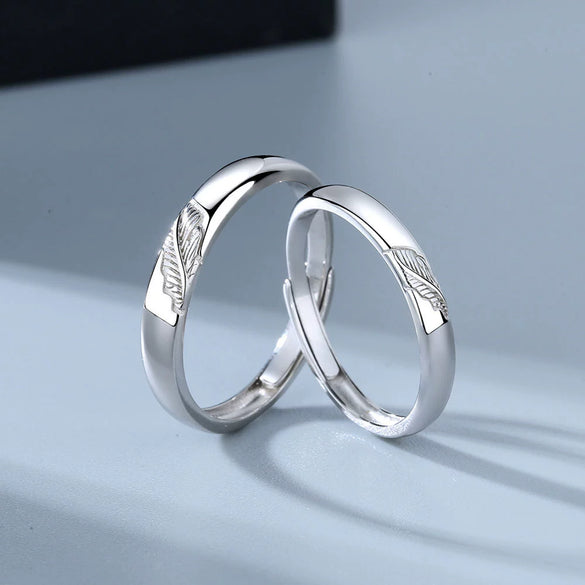 925 Sterling Silver Geometric Couple Rings Minimalist Electroplated Adjustable Open Band Ring Set For Men And Women