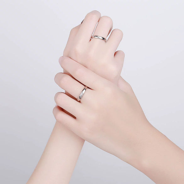 925 Sterling Silver Geometric Couple Rings Minimalist Electroplated Adjustable Open Band Ring Set For Men And Women