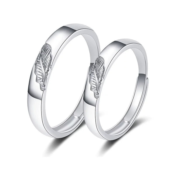 925 Sterling Silver Geometric Couple Rings Minimalist Electroplated Adjustable Open Band Ring Set For Men And Women