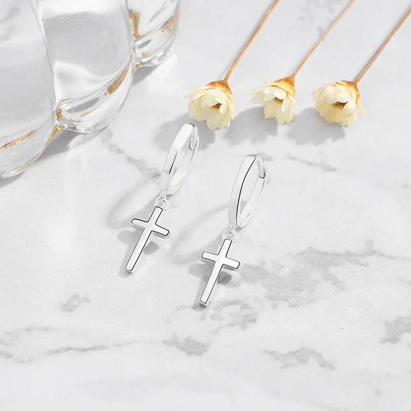 Sterling Silver Geometric Cross Earrings Retro Simple Elegant Unisex Fashion Jewelry